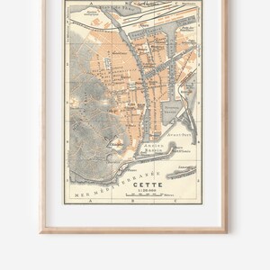 Mapa antiguo de Cette, Francia, 1910