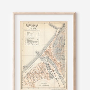Mapa antigo de Trouville-Deauville França de 1909