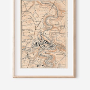 1911 Fribourg Switzerland Antique Map