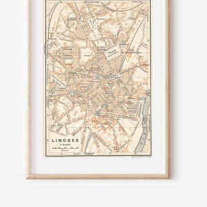 Mapa antigo de Limoges França de 1914