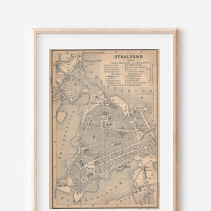 1904 Stralsund Germany Antique Map