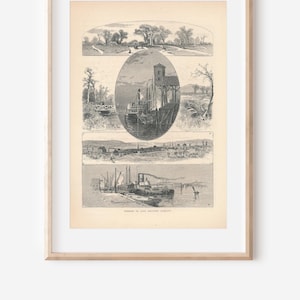 1874 Albany New York Antique Engraving Print