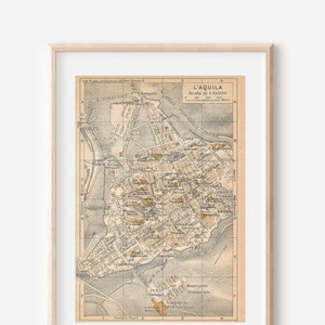 Mapa antigo de L'Aquila, Itália, 1956