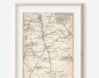 1910 Waterloo Belgium Antique Map