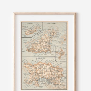 1906 Kanalinseln, Guernsey, Jersey, Sark, Alderney Vereinigtes Königreich Antike Karte