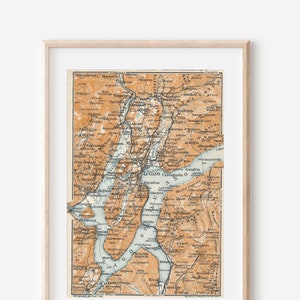 1913 Lake Lugano Italy Antique Map