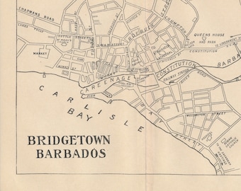 1912 Bridgetown Barbados Antique Map