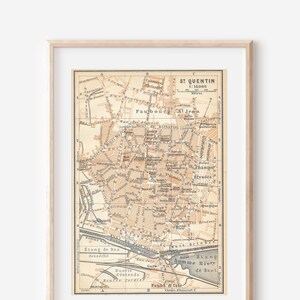 Mapa antigo de Saint-Quentin, França, 1909