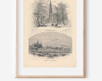 1872 Providence Rhode Island Antique Engraving Print