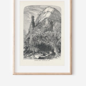 1872 Chimney Rock, Chimney Rock State Park North Carolina Antique Engraving Print
