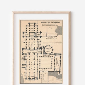 1906 Worcester Cathedral United Kingdom Antique map