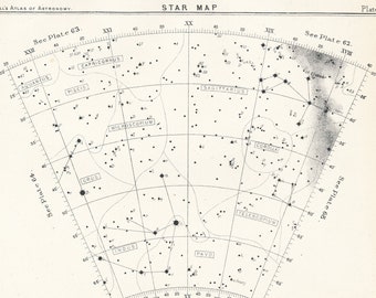 1892 Star Map, Antique Astronomy Print