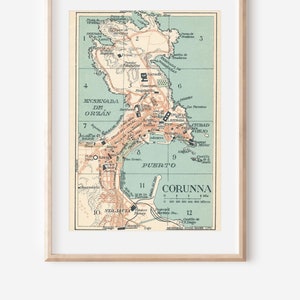 1930 Mapa antiguo de La Coruña España
