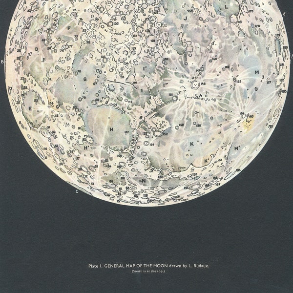 1959 Moon Chart, Vintage Moon Print