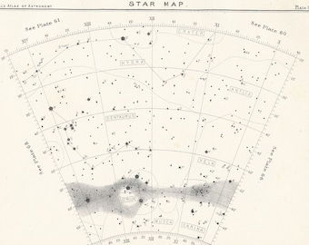 1892 Star Map, Antique Astronomy Print