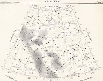 1892 Star Map, Antique Astronomy Print