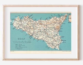1959 Sicily Italy Vintage Map