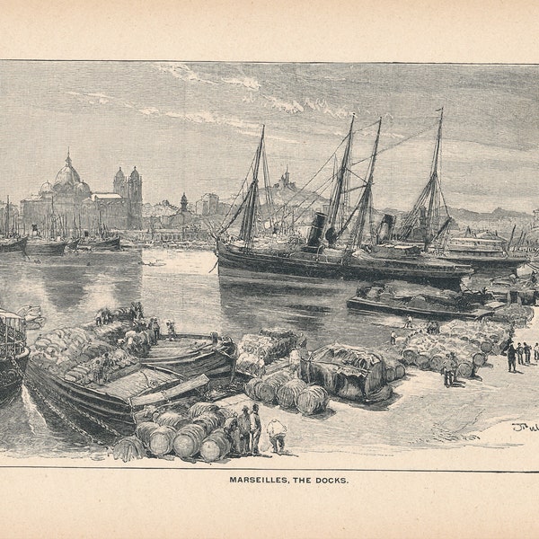 1892 Marseille France Antique Print