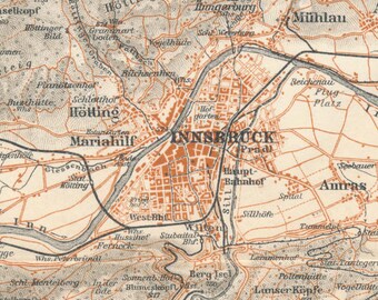 1929 Innsbruck Austria Antique Map
