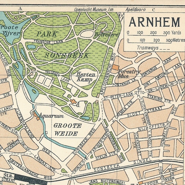 1933 Arnhem Netherlands Antique Map