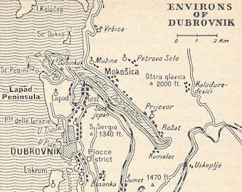 1966 Dubrovnik Croatia Vintage Map