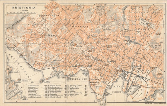 1912 Oslo Norway Antique Map