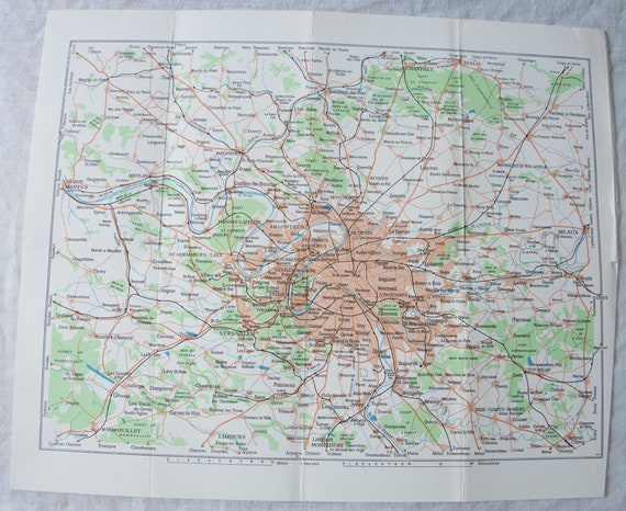 1960 Paris France Vintage Map - Etsy