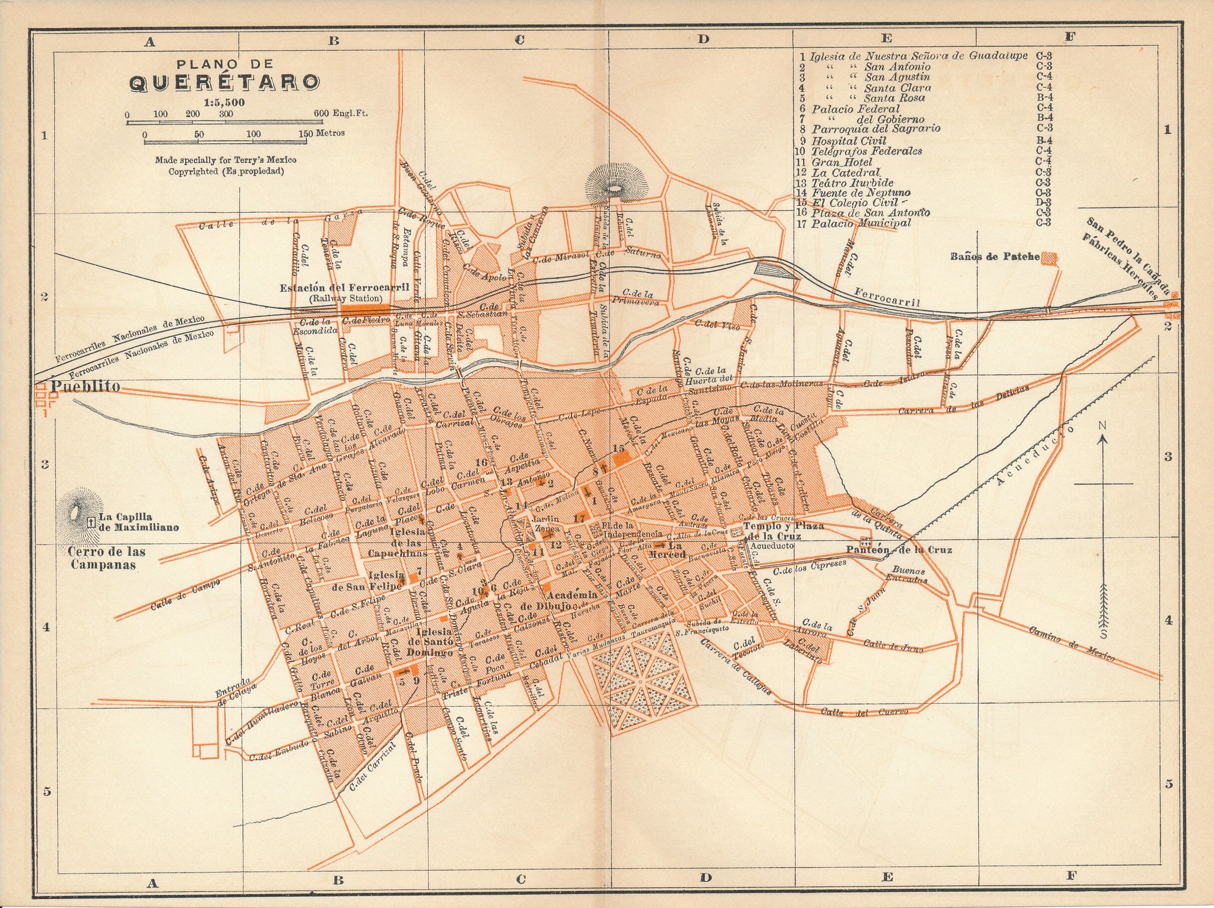 1911 Querétaro México Mapa Antiguo Etsy México