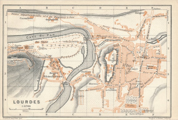 1914 Lourdes France Antique Map | Etsy