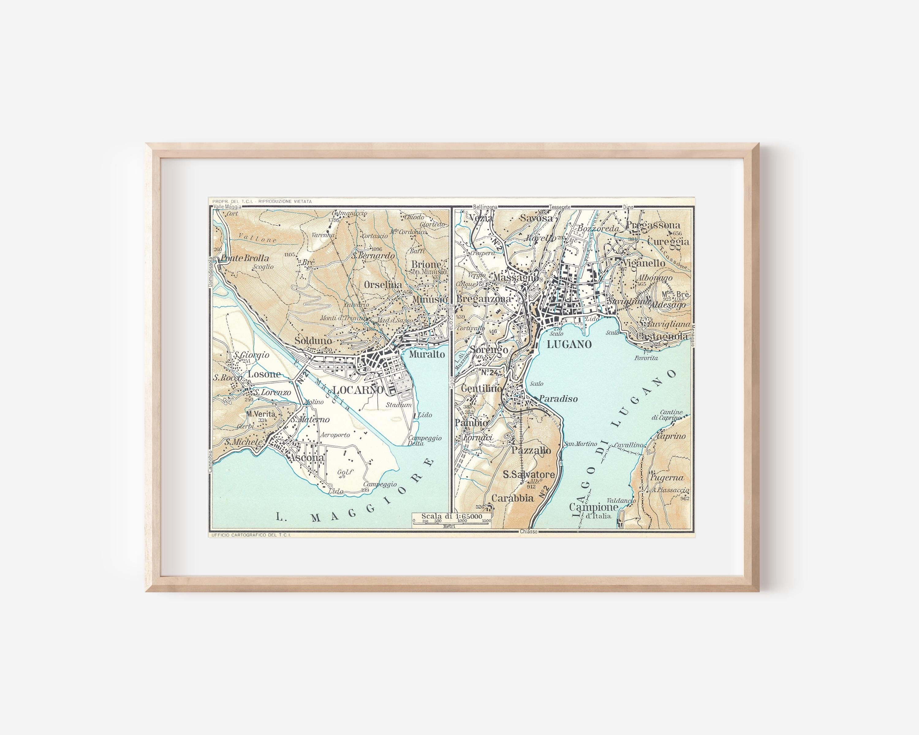 1967 Lugano & Locarno Switzerland Vintage Map