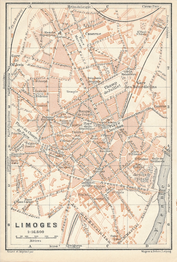 1914年 リモージュ フランス アンティーク地図 - Etsy 日本