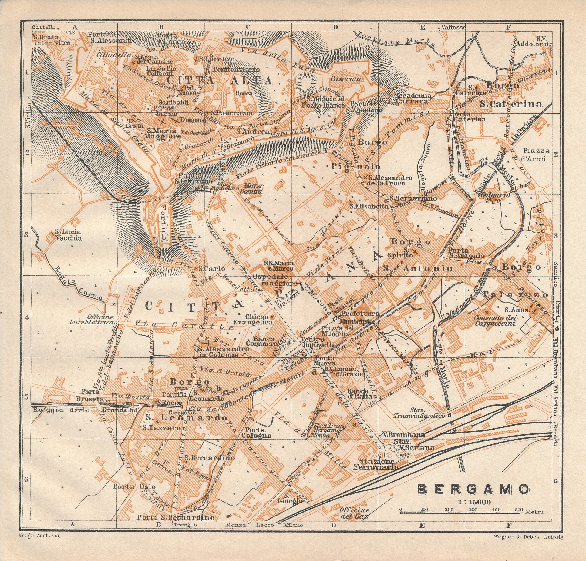 Map Of Bergamo Italy 1913 Bergamo Italy Antique Map | Etsy Uk