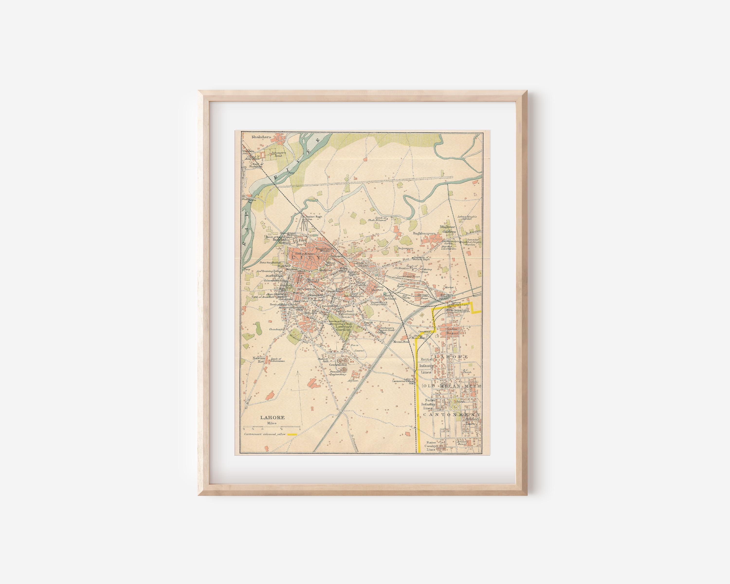 1920年ラホール・パキスタン古地図 - Etsy 日本