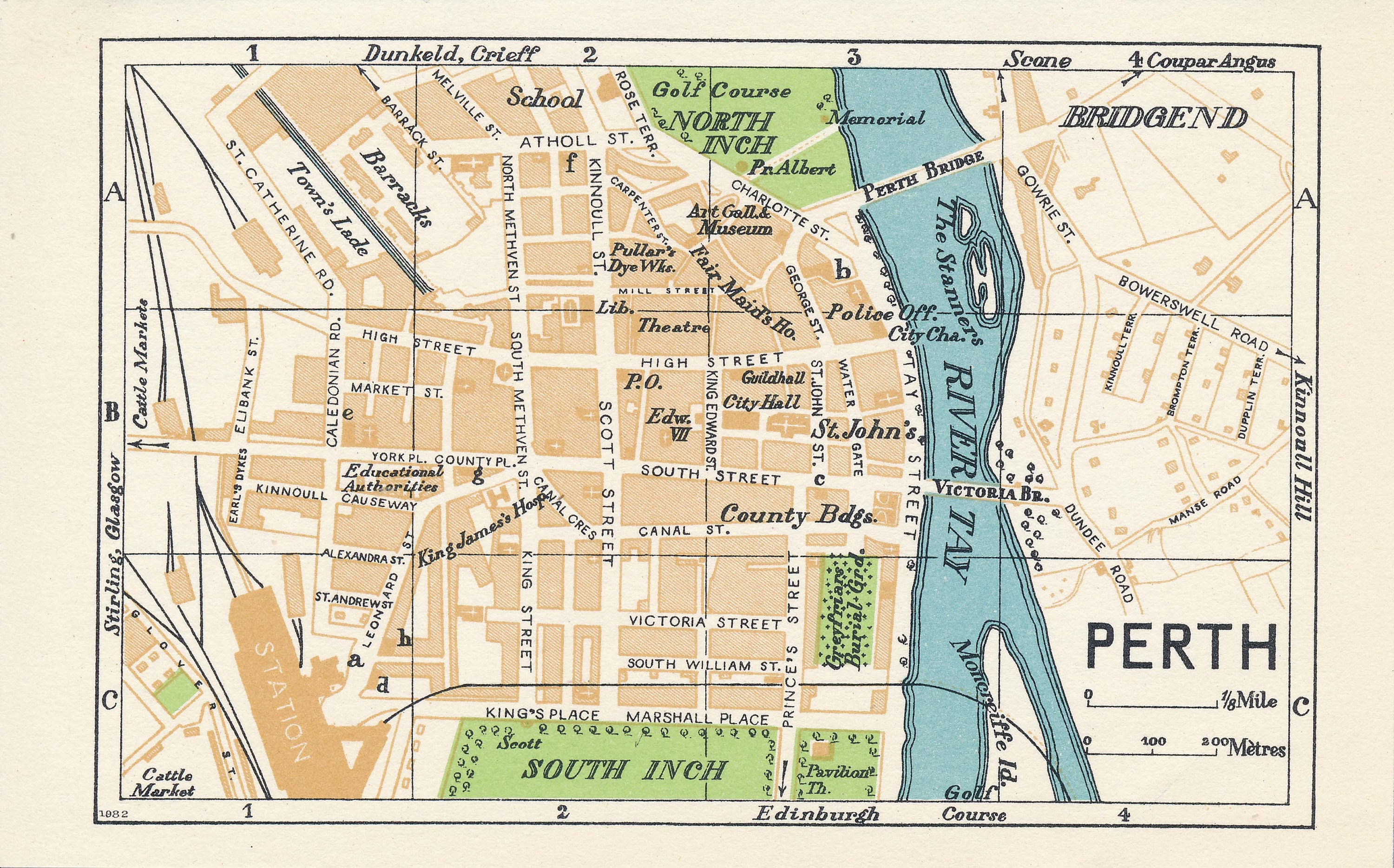 Map Of Perth Scotland And Surrounding Areas 1959 Perth Scotland Vintage Map | Etsy