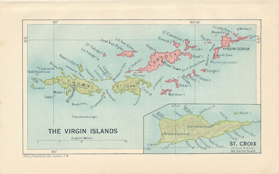 St Croix Virgin Islands Map 1935 Virgin Islands St. Thomas St. John St Croix Antique | Etsy Australia