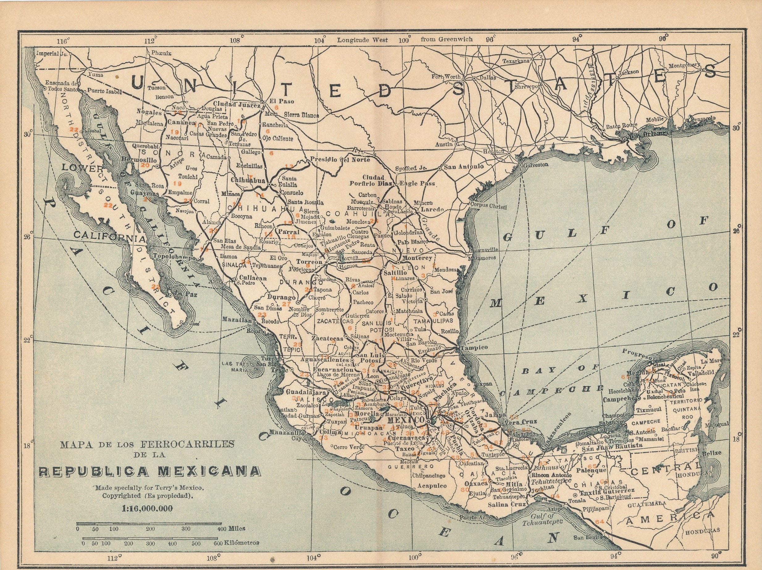 Mapa antiguo de México de 1911 - Etsy México
