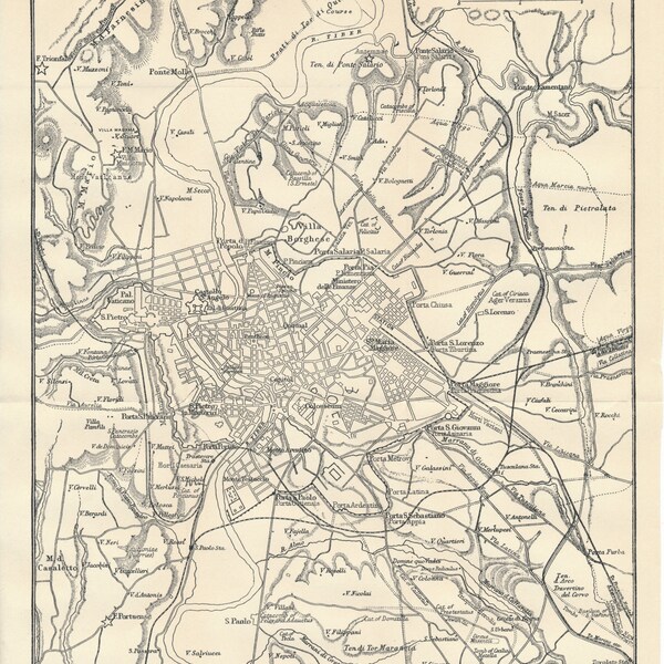 1910 Rome Italy Antique Map