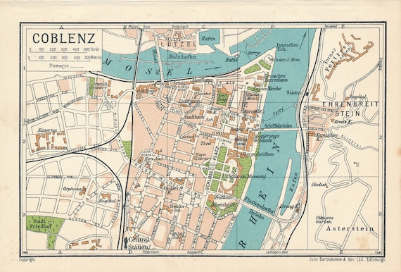1933 Koblenz Deutschland Antike Karte Etsy
