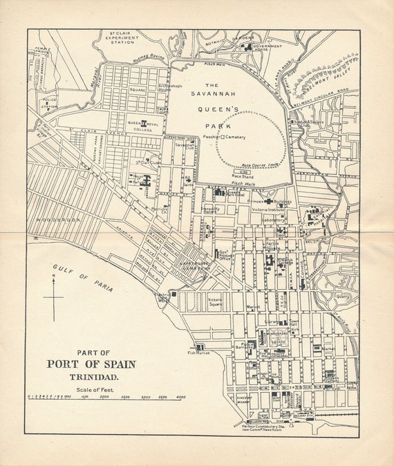 Map Of Port Of Spain Trinidad 1927 Port Of Spain Trinidad & Tobago Antique Map | Etsy