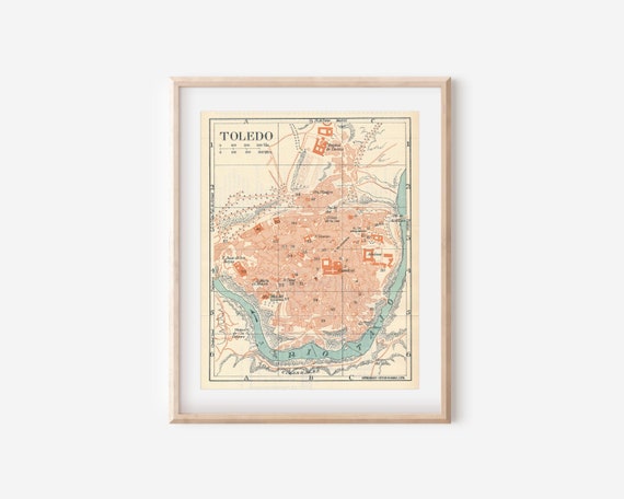 1930 Toledo Spain Antique Map