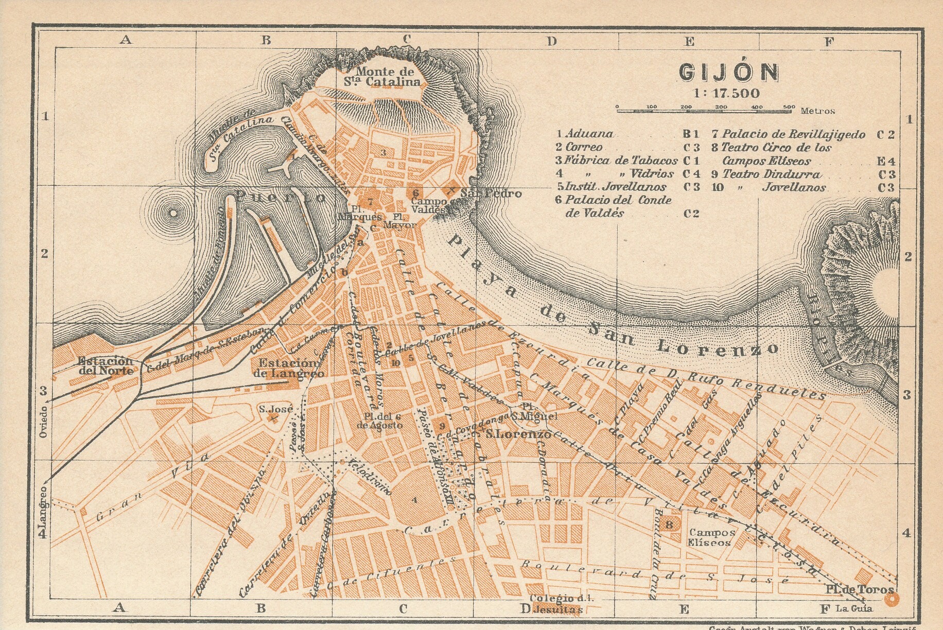 1920 Gijón España Mapa Antiguo - Etsy España