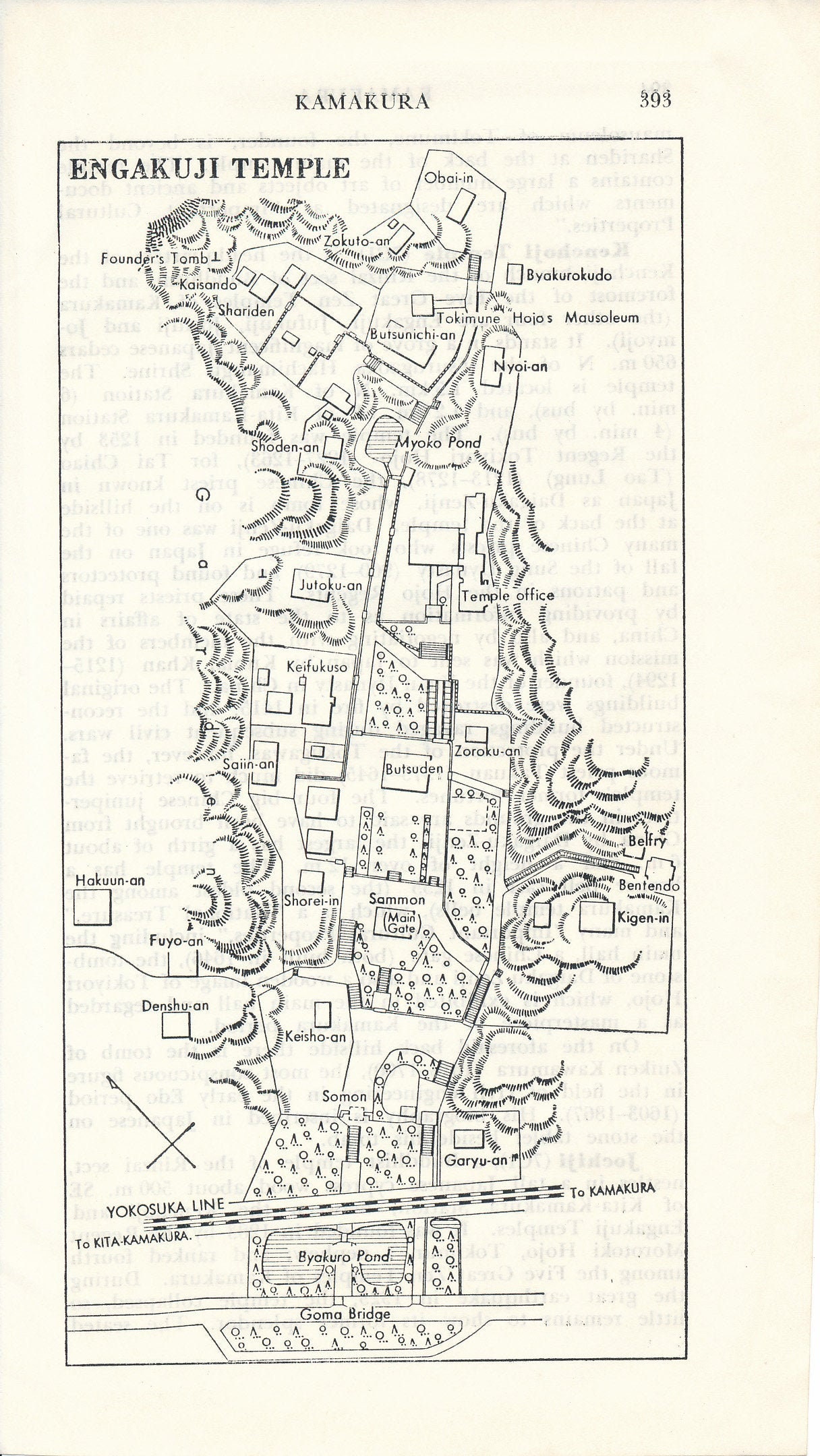 1966 Engakuji Temple Japan Vintage Map