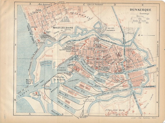 フランスアンティーク　MAP 1922年 ダンケルク フランス アンティーク地図 - Etsy 日本
