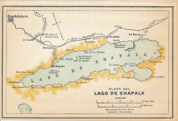 Lake Chapala Mexico Map 1938 Lake Chapala Mexico Antique Map | Etsy New Zealand