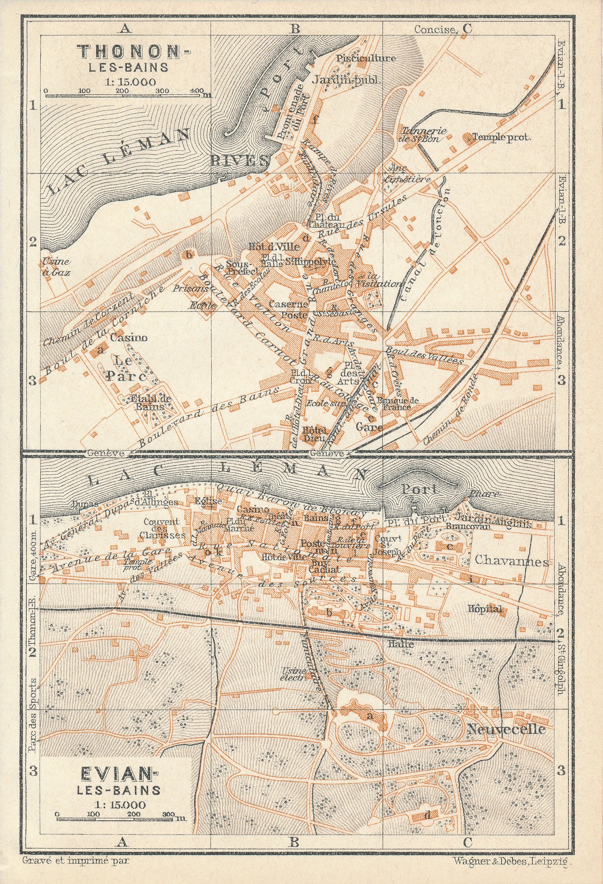 1914 Evian-Les-Bains & Thonon-Les-Bains France Antique Map | Etsy