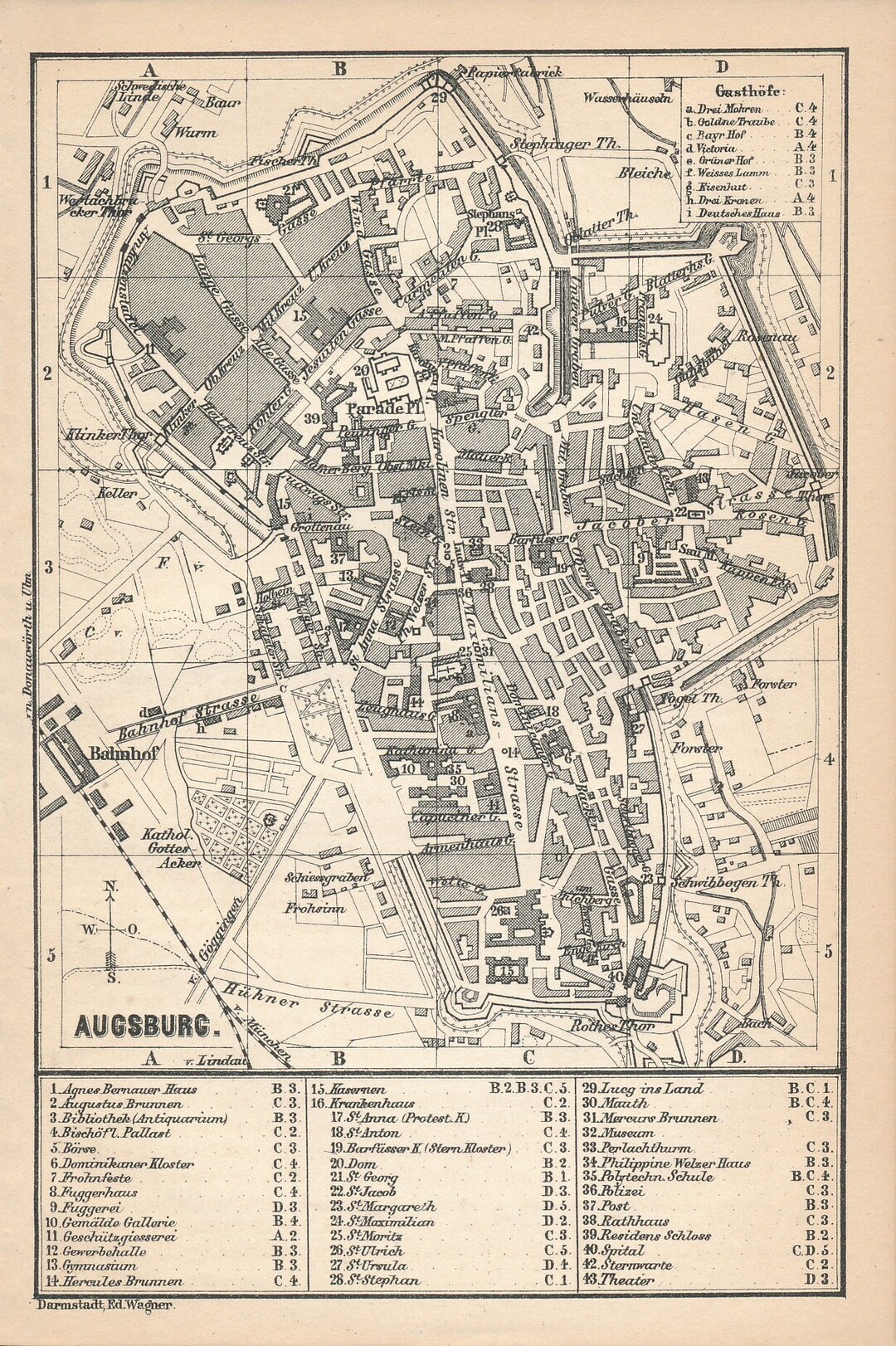 1873 Augsburg Germany Antique Map - Etsy