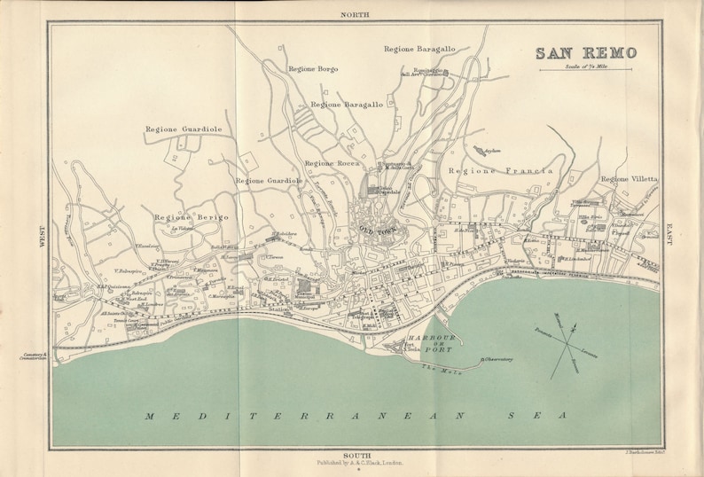 1905 San Remo Italy Antique Map Etsy