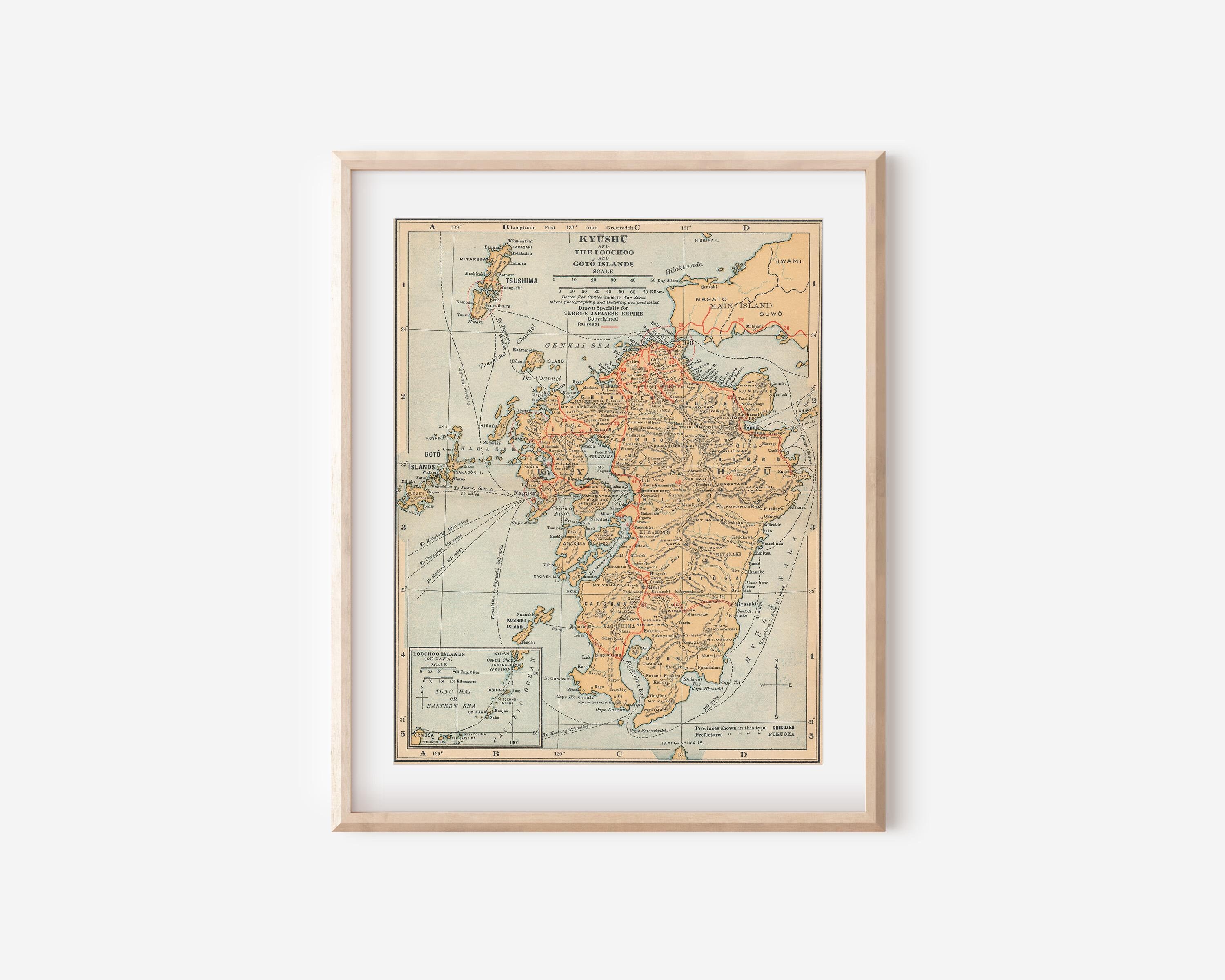 1920 Kyushu Japan Antique Map - Etsy