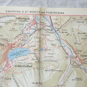 Mapa antiguo de St. Moritz, Suiza, 1948
