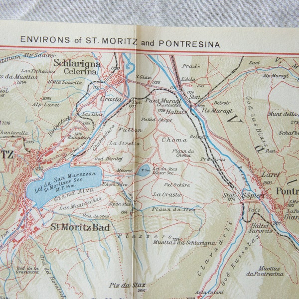 1948 St Moritz Switzerland Vintage Map